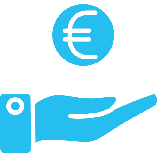 Icona mano tesa con simbolo euro